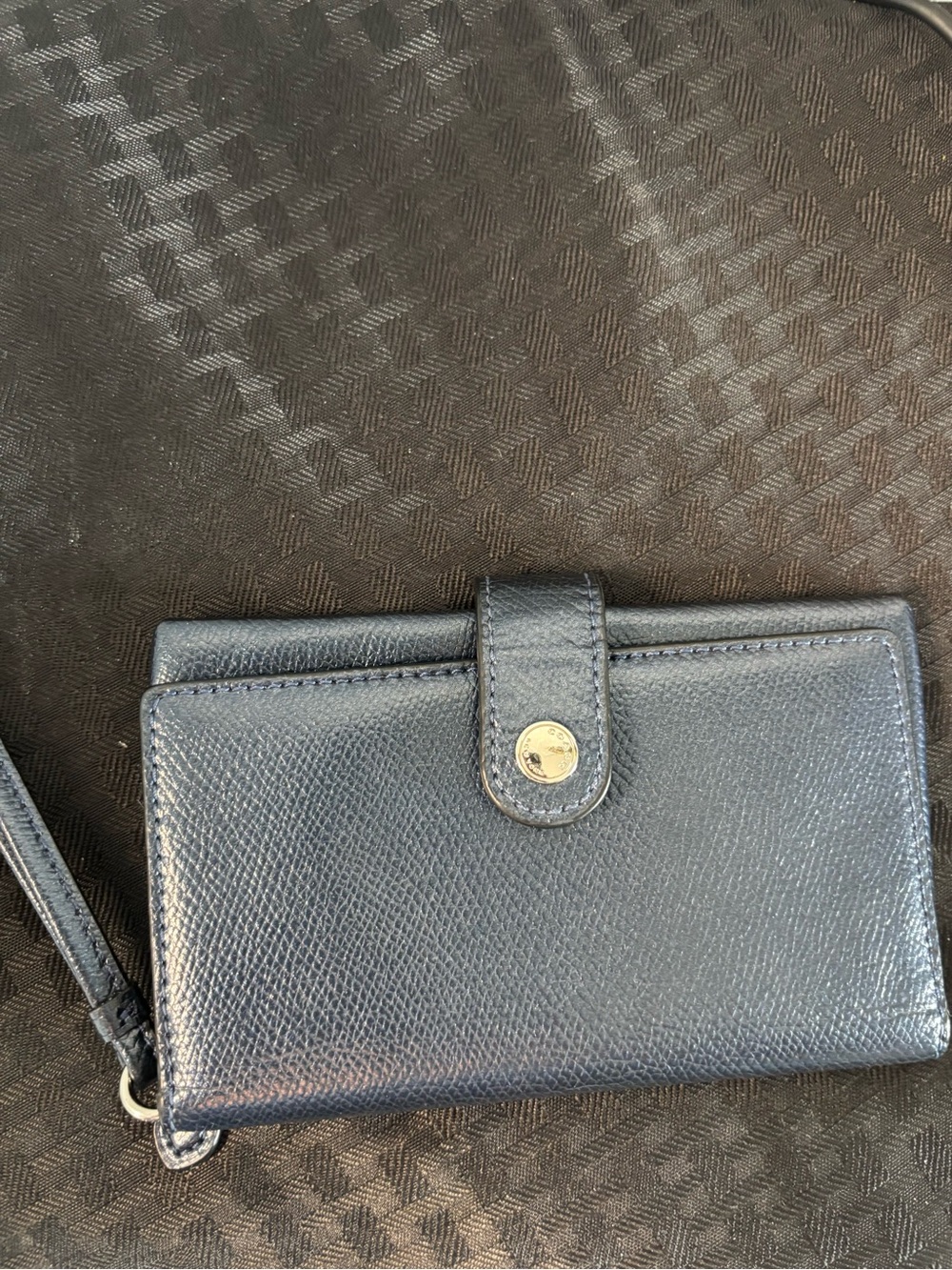Black Leather Wristlet Phone Wallet - Brand coach
